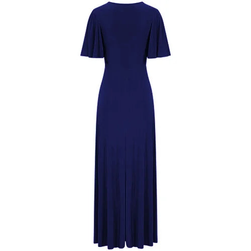 Navy Blue Waterfall Sleeve Cocktail Maxi Dress