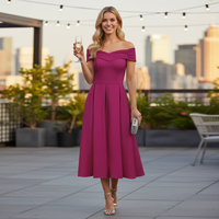 Amaranth Bardot Off Shoulder 50s Swing Dress