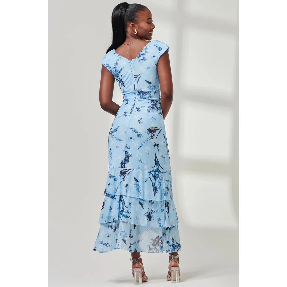 Powder blue tea length dress best sale