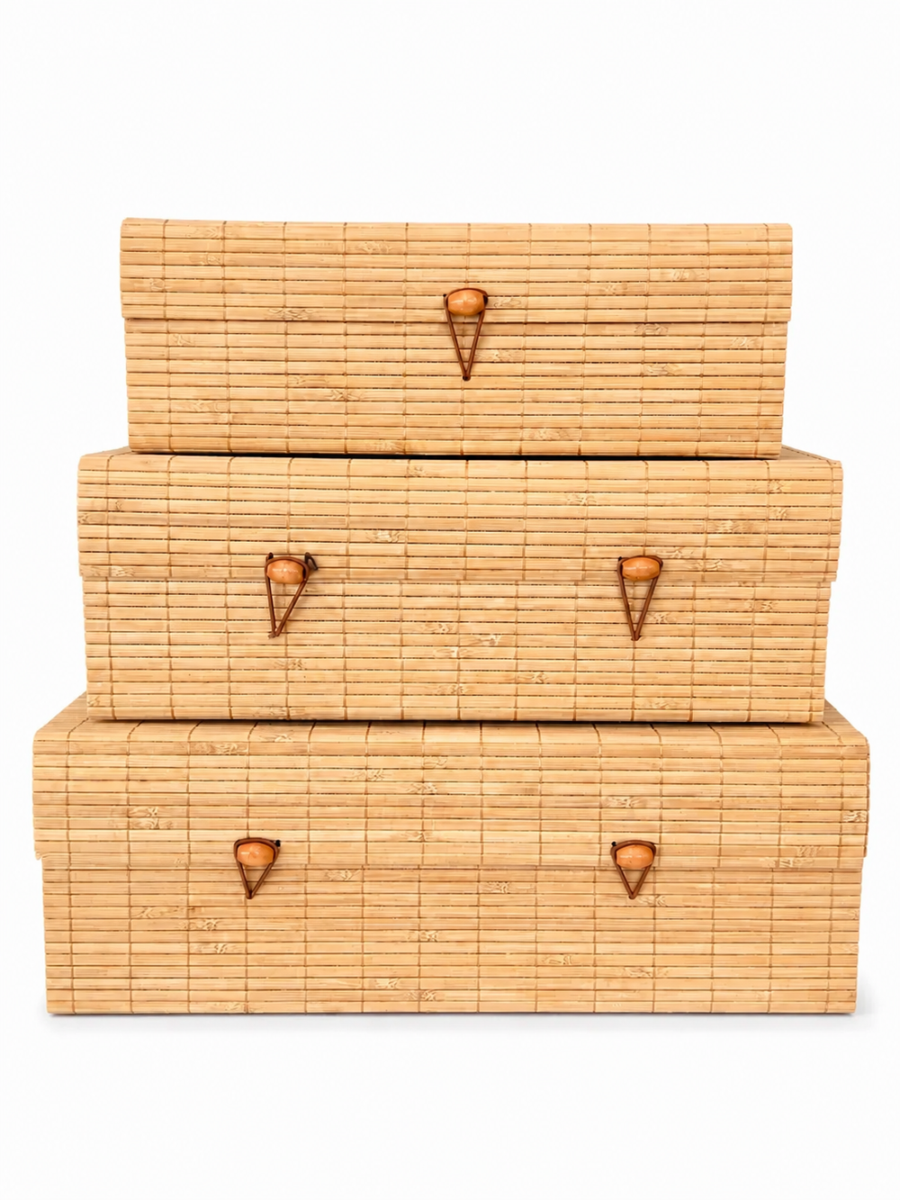 Set of Three Rectangular Bamboo Storage Boxes
