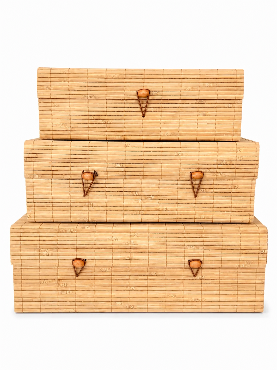 Set of Three Rectangular Bamboo Storage Boxes