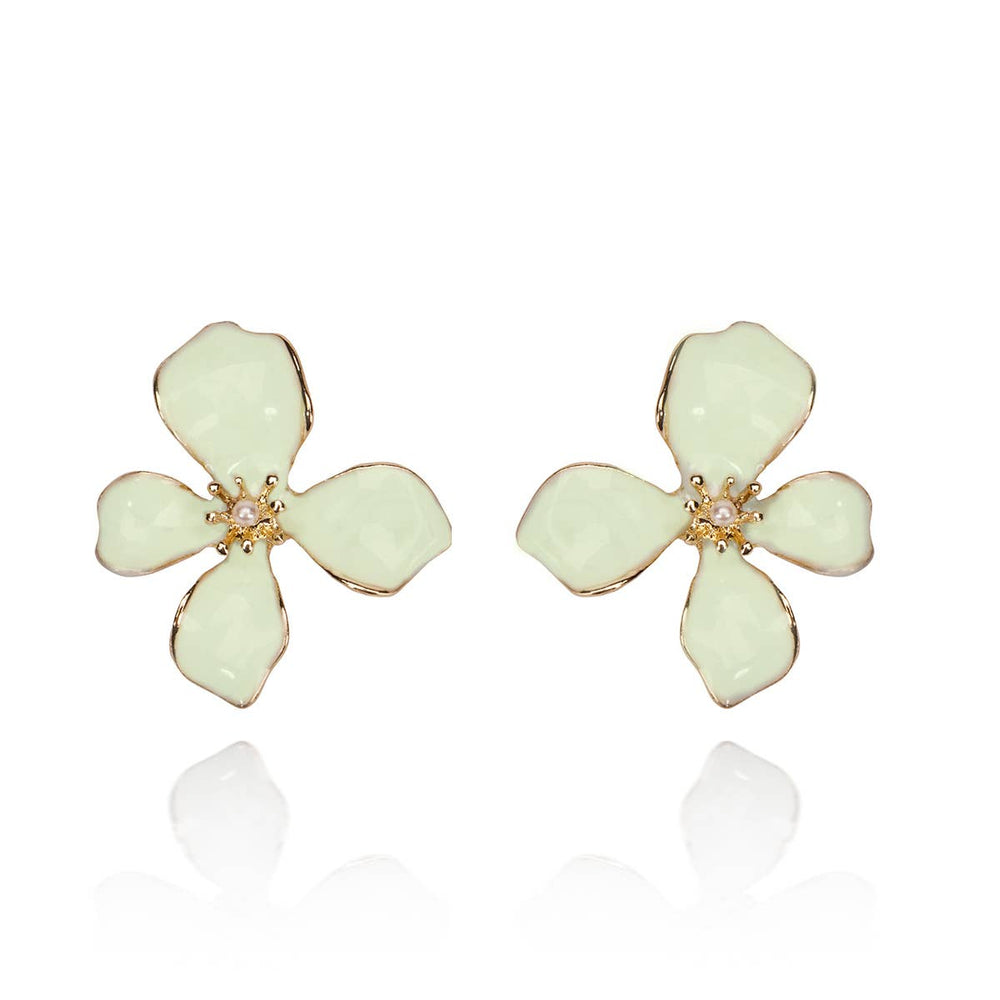 Pistachio Pearlised Statment Flower Earrings