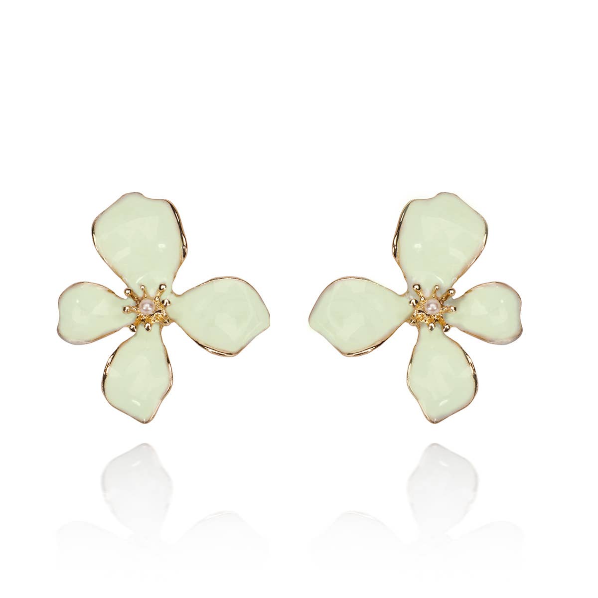 Pistachio Pearlised Statment Flower Earrings