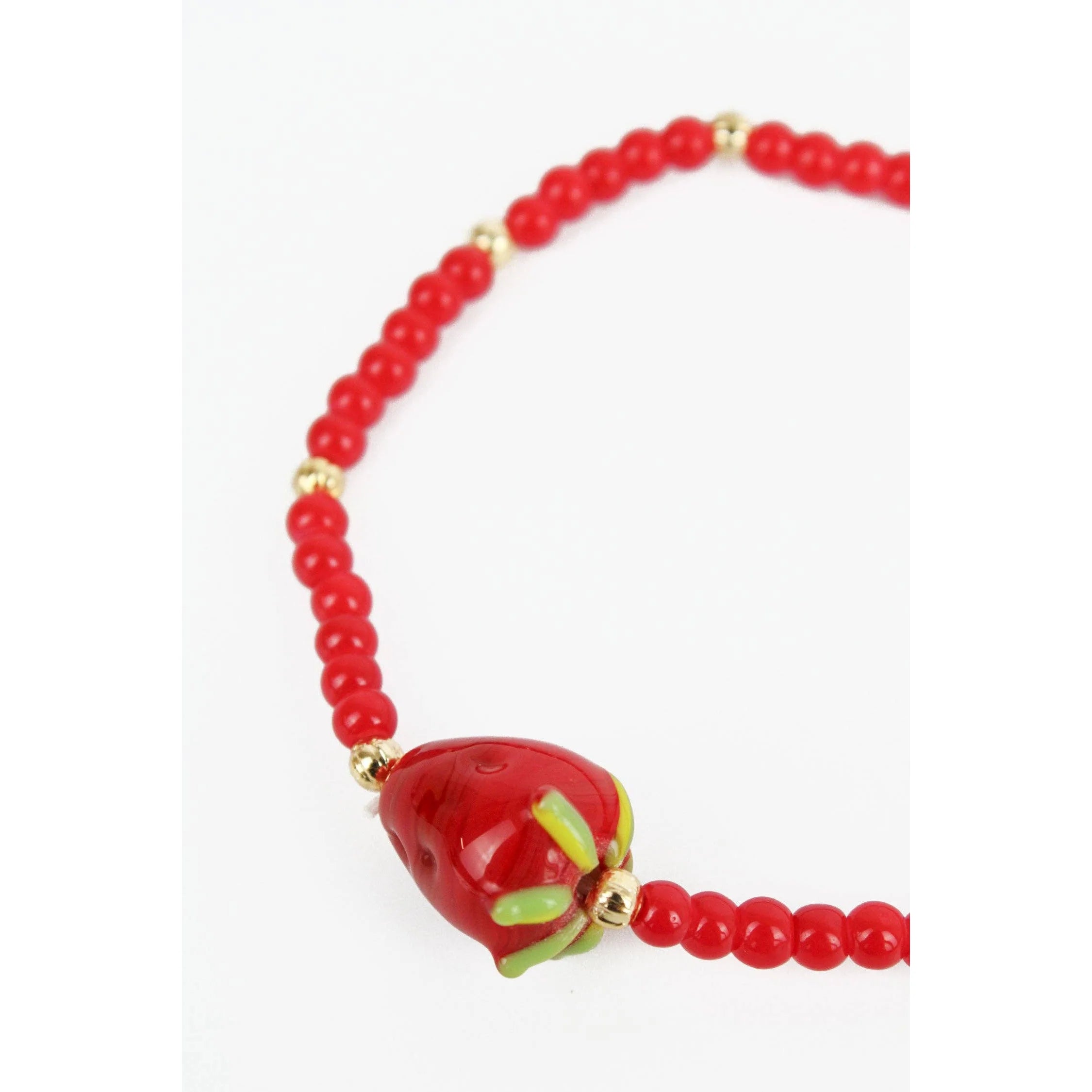 Red Strawberry Beaded Stretch Bracelet