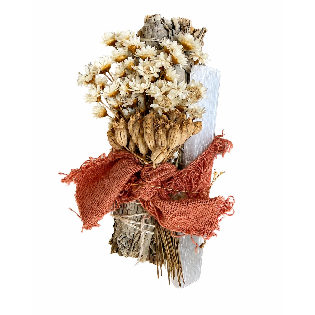 White Sage, Selenite & Dried Flower Bundle