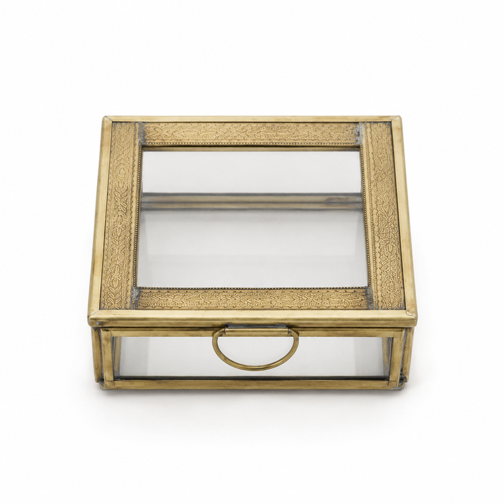 Decorative Glass Jewellery Box with Brass Frame