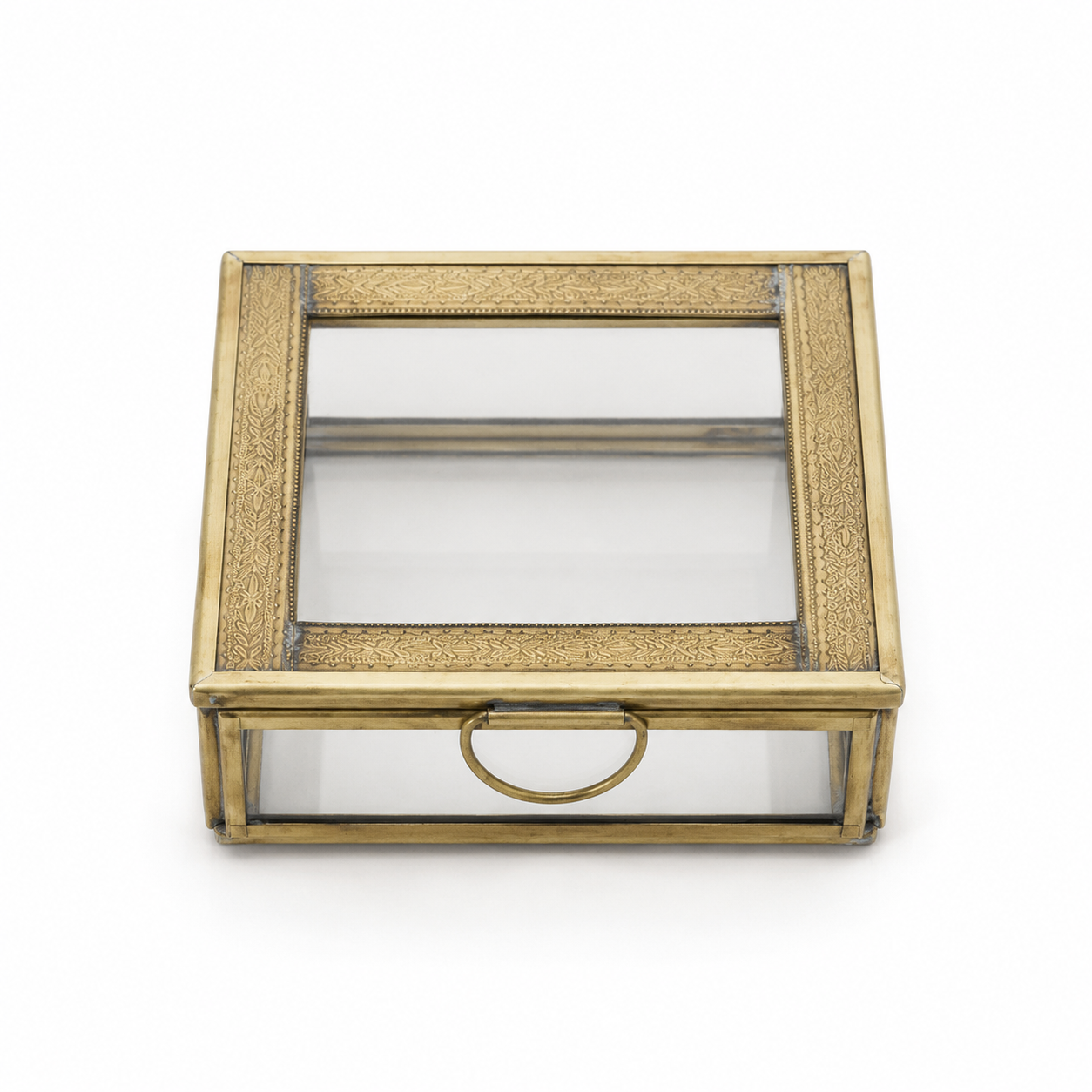 Decorative Glass Jewellery Box with Brass Frame
