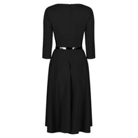 Black 3/4 Sleeve Sweetheart Neckline 50s Swing Dress