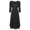 Black 3/4 Sleeve Sweetheart Neckline 50s Swing Dress