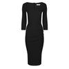 Black 3/4 Sleeve Square Neckline Wiggle Pencil Dress