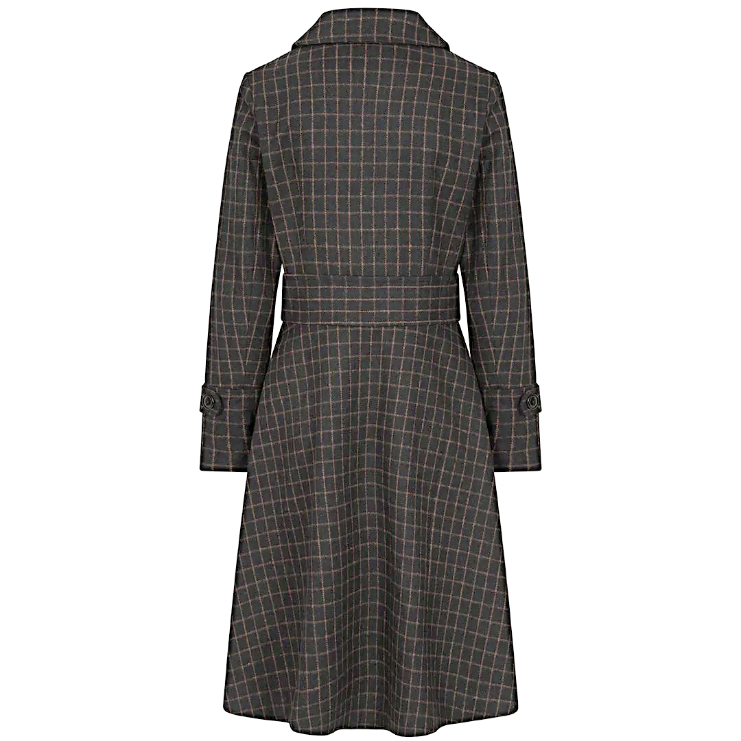 Black Brown Double Breasted Wool Vintage Check Print Winter Coat