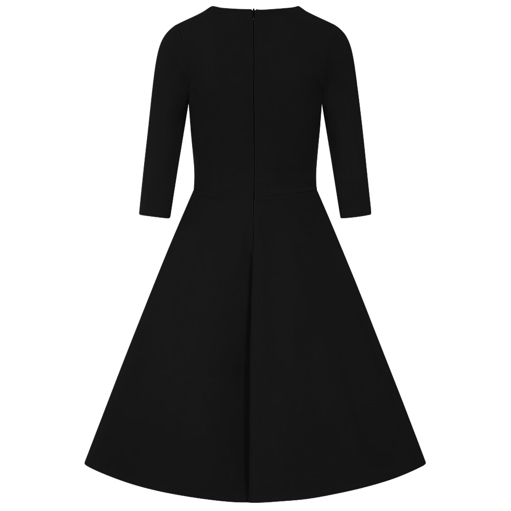 Black Criss-Cross Neckline 3/4 Sleeve 50s Swing Dress