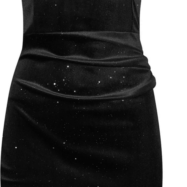 Black Velour Sparkle Cap Sleeve Crossover Top Bardot Wiggle Dress