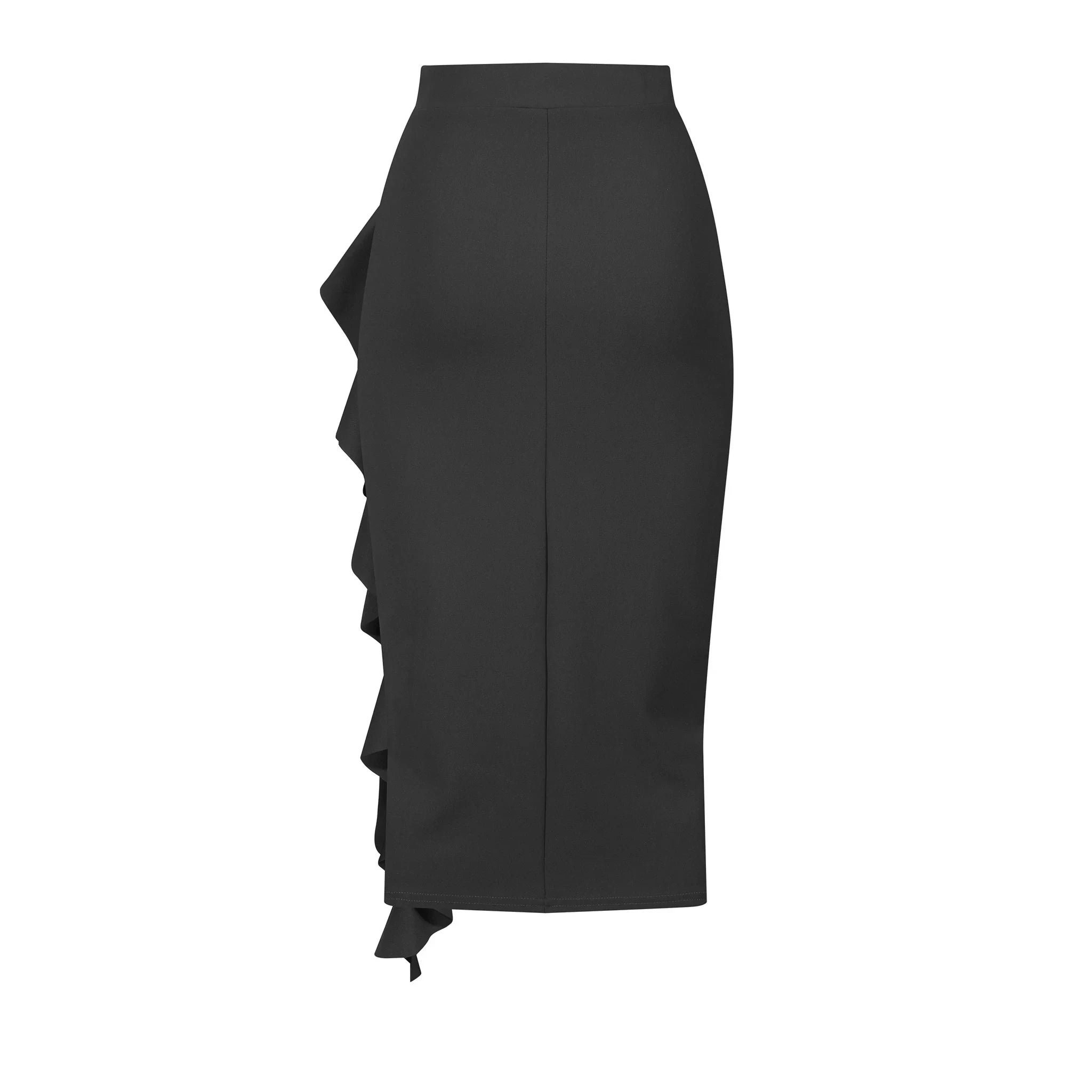 Black Waterfall Ruffle Pencil Skirt Pretty Kitty Fashion
