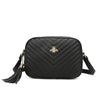 V Stitched Pattern Everyday Handbag With Gold Bee and Tassel Decoration