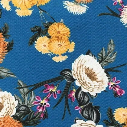 Blue Floral Print Jacquard Pencil Dress With Cap Sleeves & Empire Waist