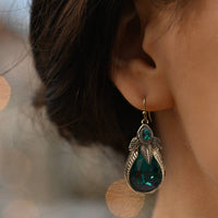 Emerald Art Nouveau Palm Leaf Earrings - Pretty Kitty Fashion