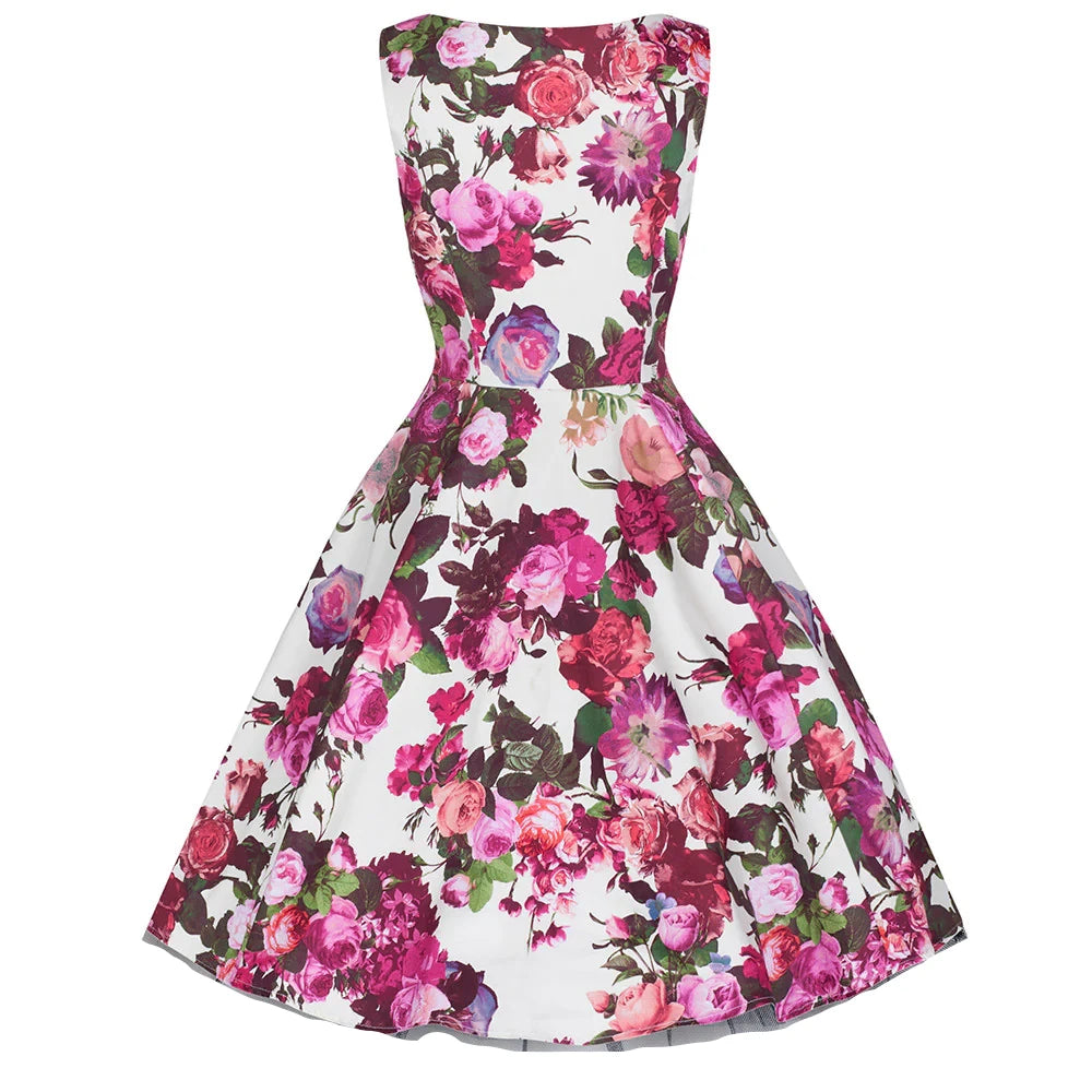 Cream White and Pink Floral Audrey 50s Swing Dress – Pretty Kitty Fashion