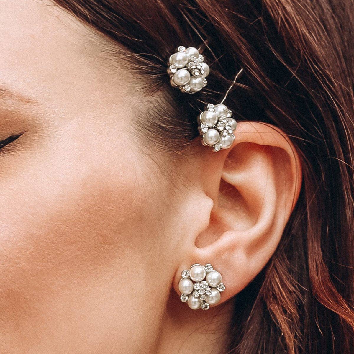 Audrey Hepburn Vintage Style Bridal Pearl Studs Earrings - Pretty Kitty Fashion