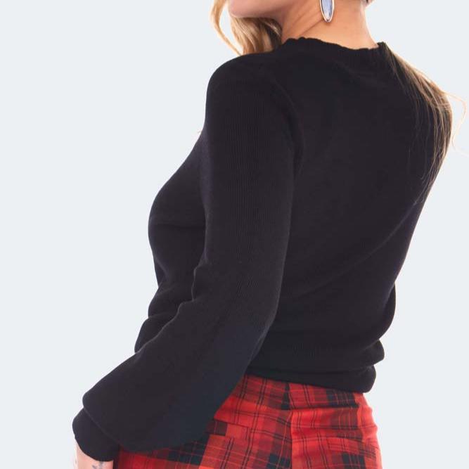 Black High Neck Balloon Sleeve Sweater