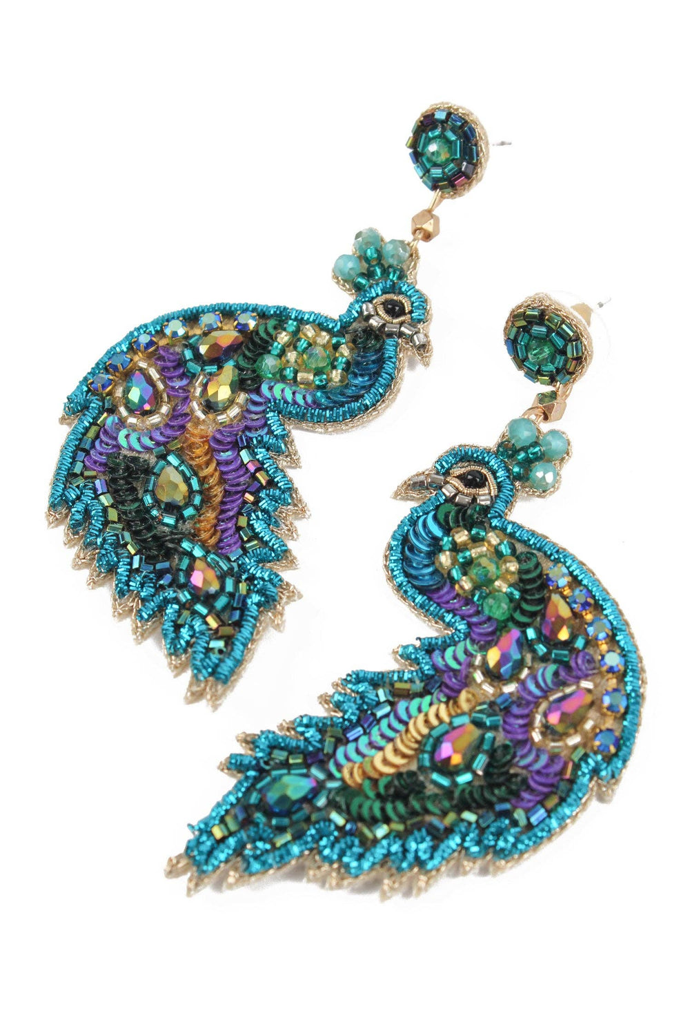 Peacock Bead And Sequin Earrings