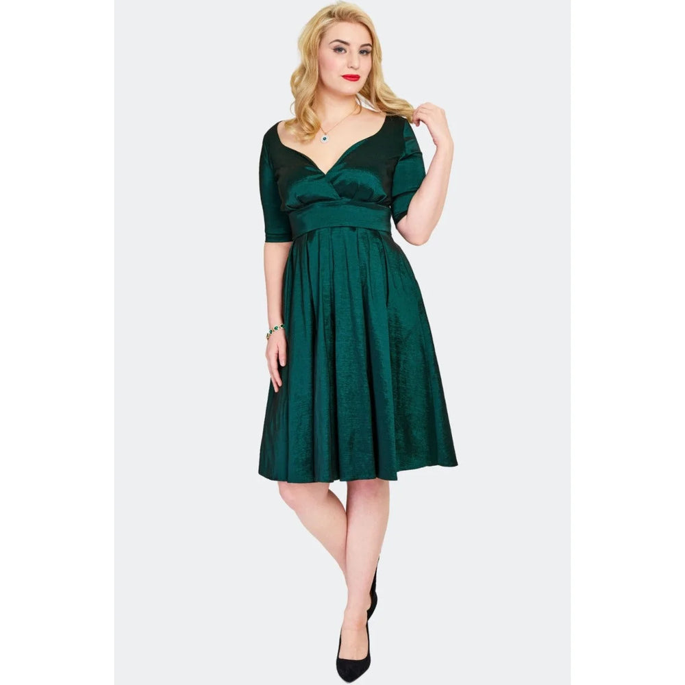 Green Taffeta Sweetheart Neck Flare Party Dress