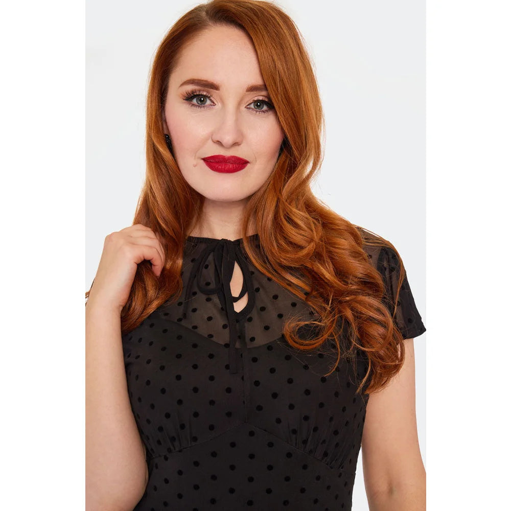 Black Overlay Polka Dot 50s Flare Midi Dress