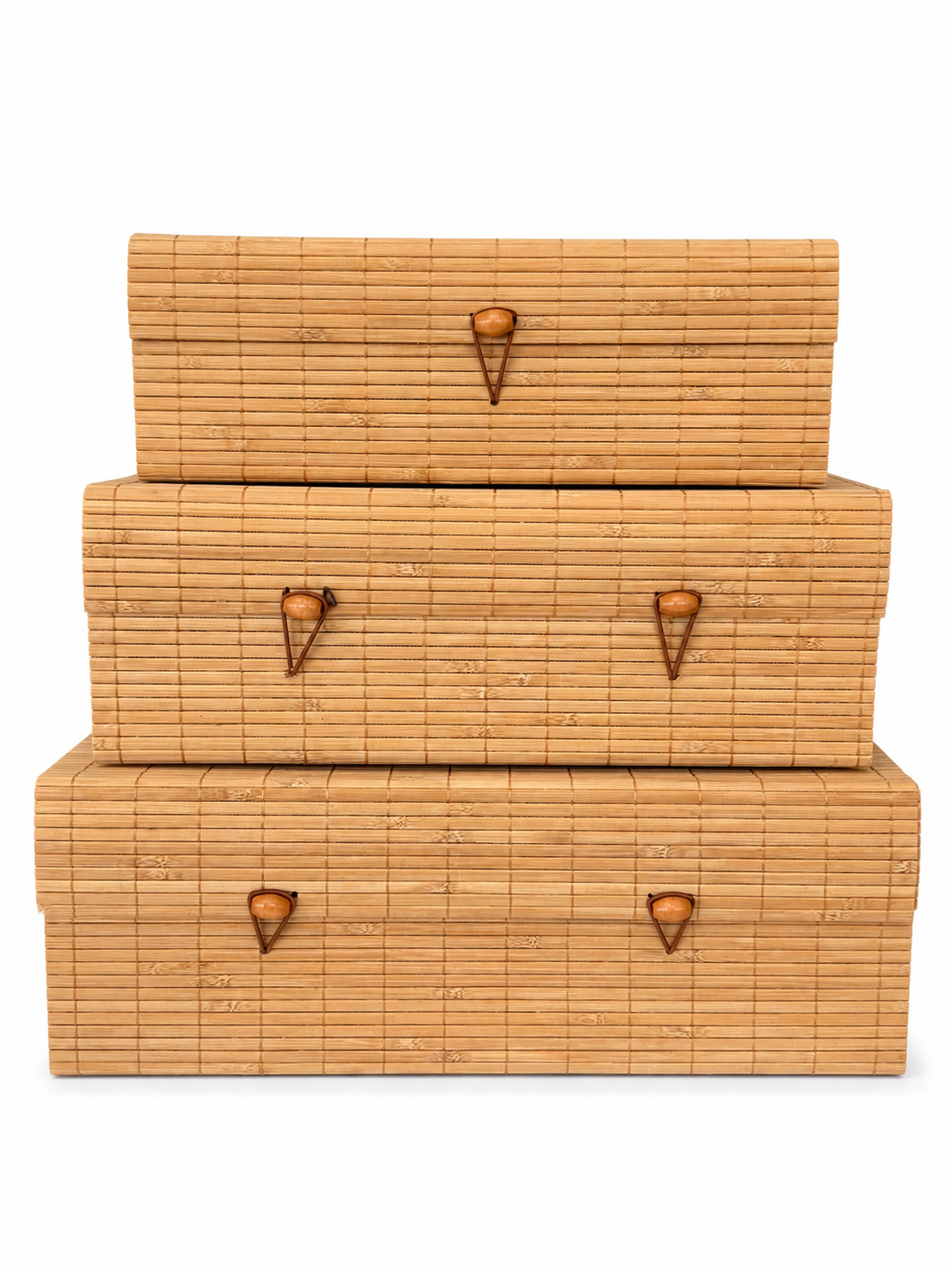 Set of Three Rectangular Bamboo Storage Boxes