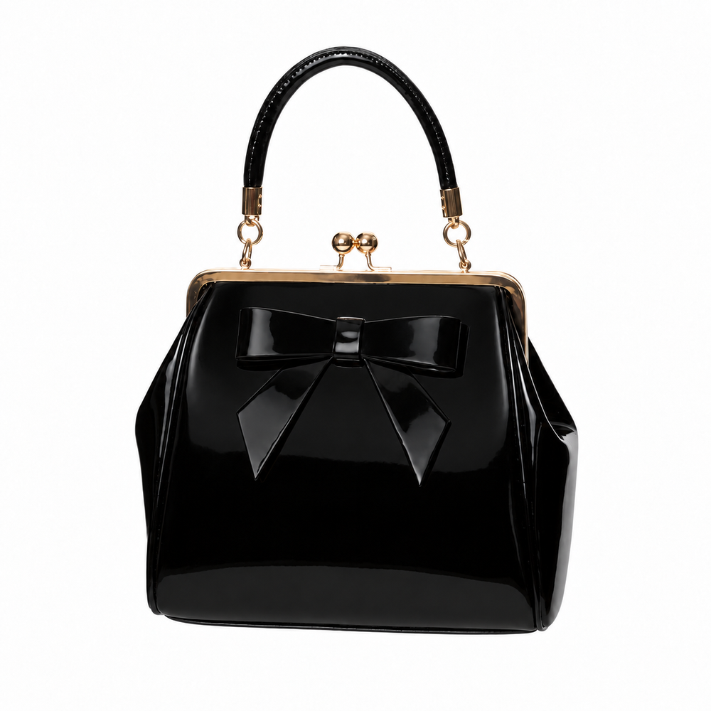 Black Retro Patent Handbag