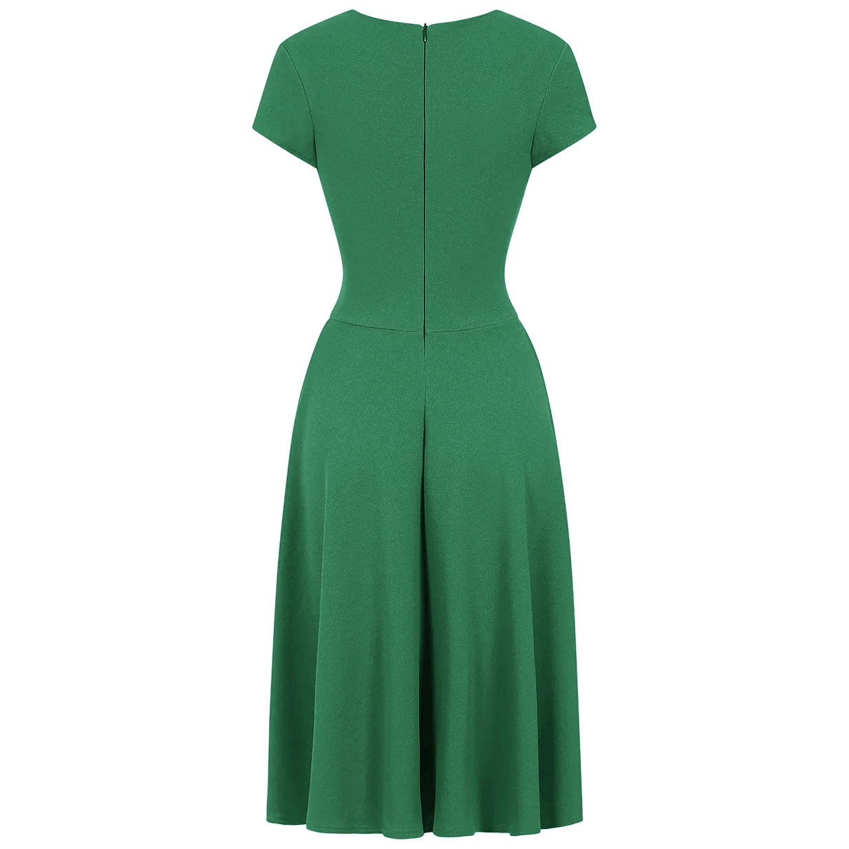 Emerald Green A Line Vintage Crossover Capped Sleeve Tea Swing Bridesmaid Midi Dress