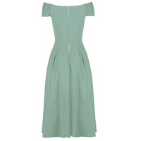 Emerald Green Crossover Bardot 50s Swing Dress - Pretty Kitty Fashion