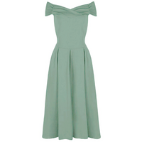 Emerald Green Crossover Bardot 50s Swing Dress - Pretty Kitty Fashion