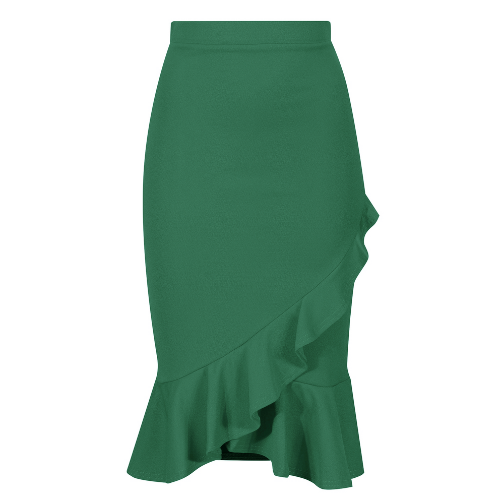 Green pencil skirt with ruffle hot sale