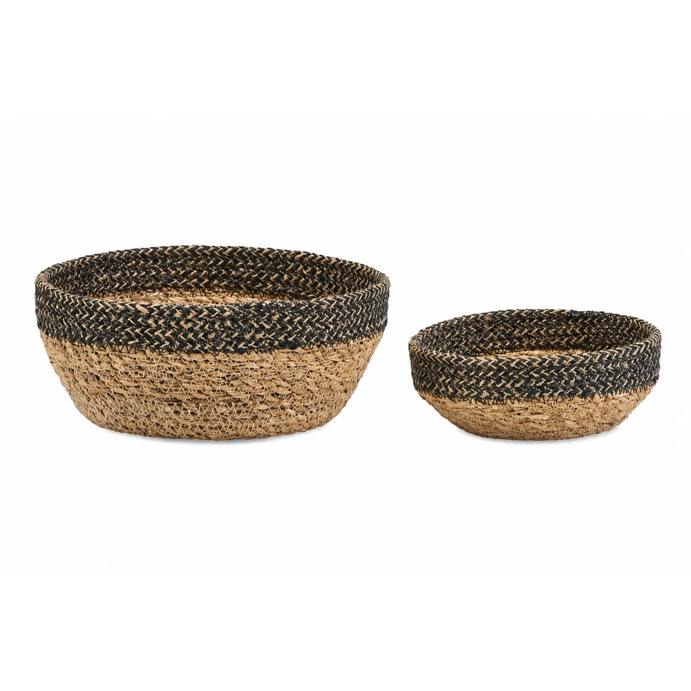 Set of Two Natural & Black Woven Seagrass Baskets