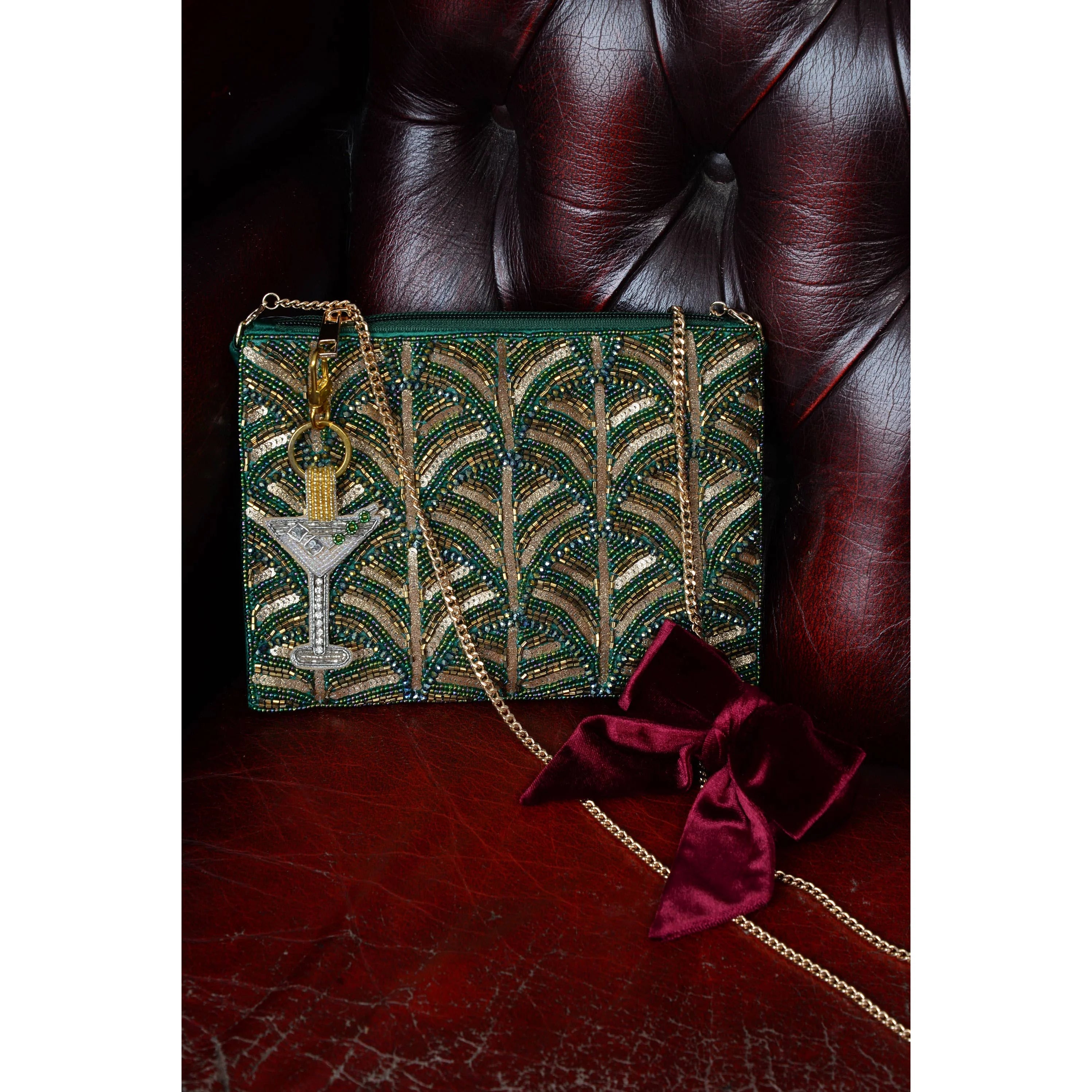Dark Green And Gold Swirl Art Deco Bag