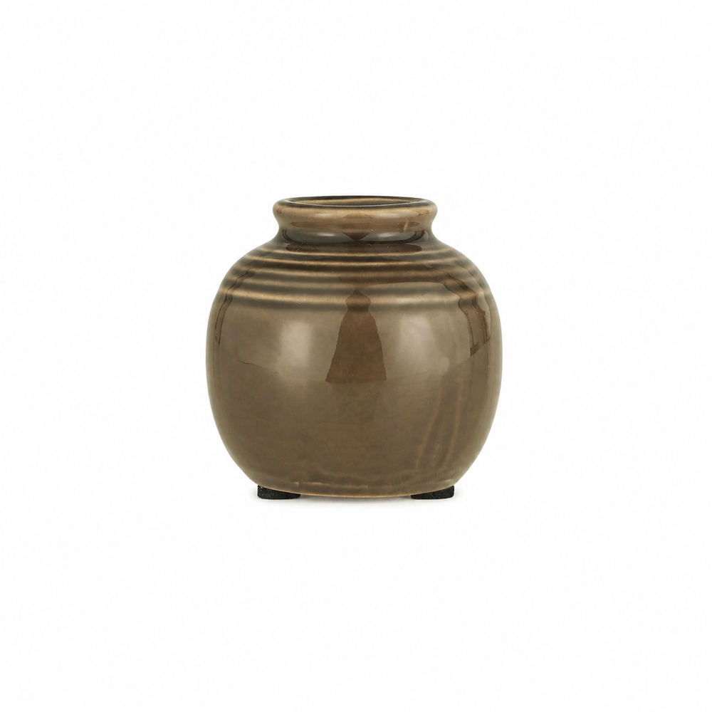 Mini Brown Ceramic Vase with Grooved Detail