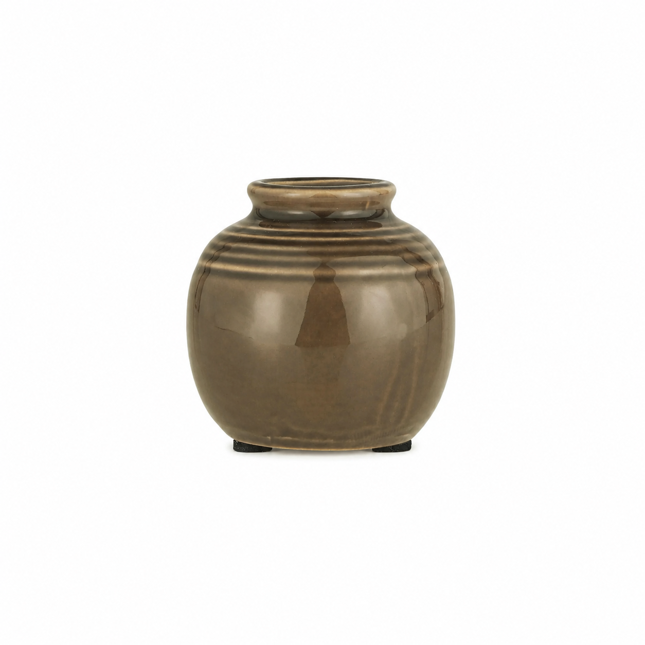 Mini Brown Ceramic Vase with Grooved Detail
