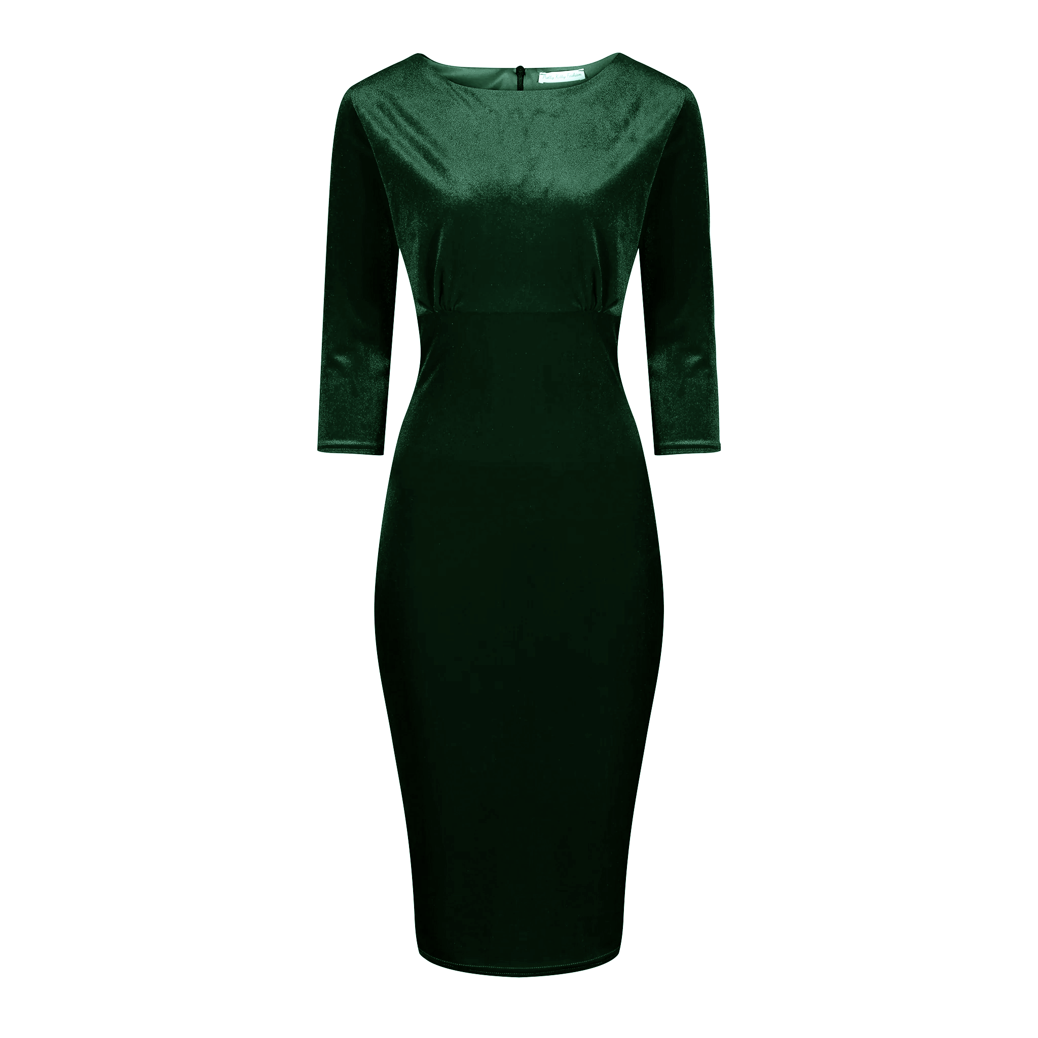 Green Velour Boatneck 3/4 Sleeve Bodycon Gathered Waist Wiggle Dress Pretty Kitty Fashion Green Velour Boatneck 3/4 Sleeve Bodycon Gathered Waist Wiggle Dress Pretty Kitty Fashion