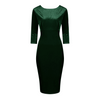 Green Velour Boatneck 3/4 Sleeve Bodycon Gathered Waist Wiggle Dress