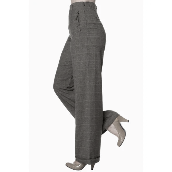 High Waistband Grey Check Trousers