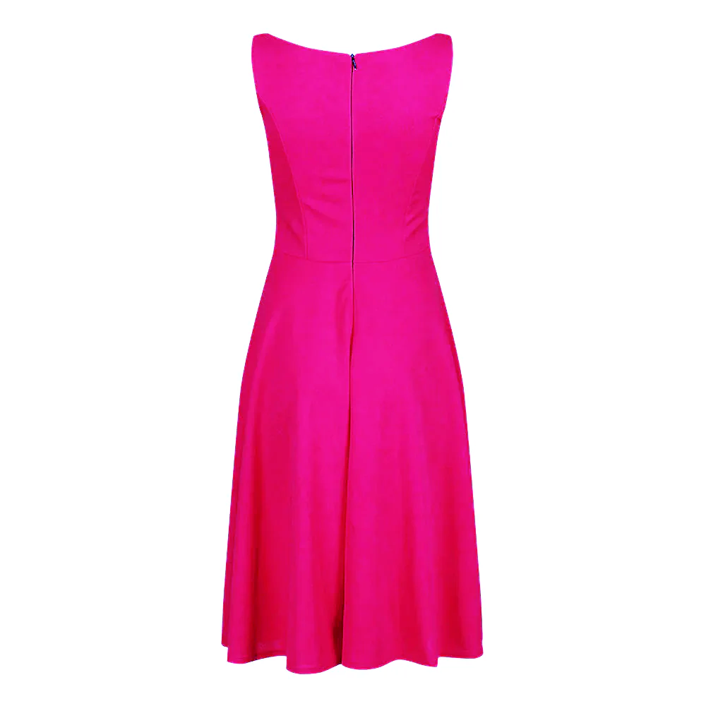 Hot Pink Sleeveless Audrey Hepburn Style 50s Swing Dress