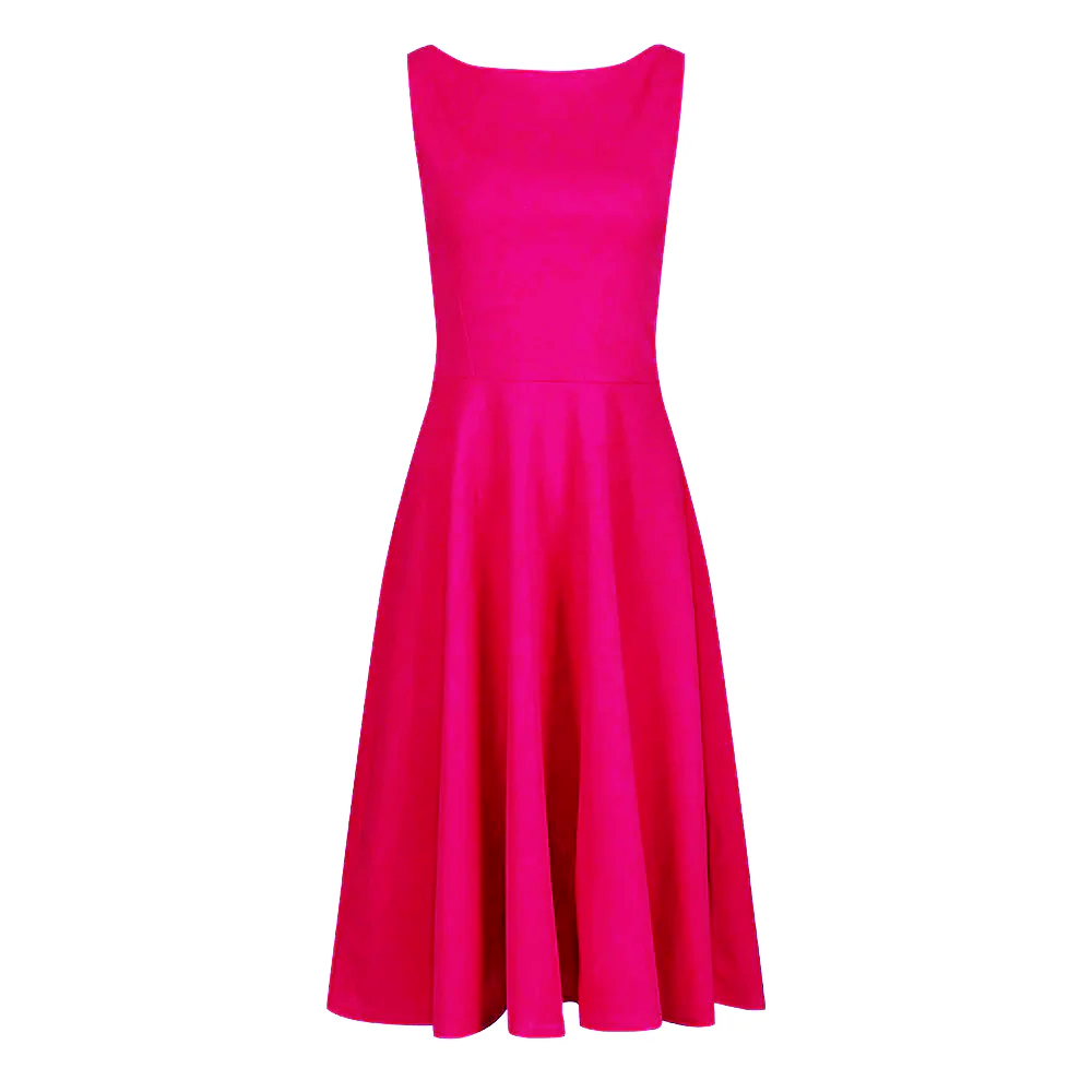 hot pink 50s dress Unique Vintage 1950s Pink & Red Floral Sleeveless Swing Dress