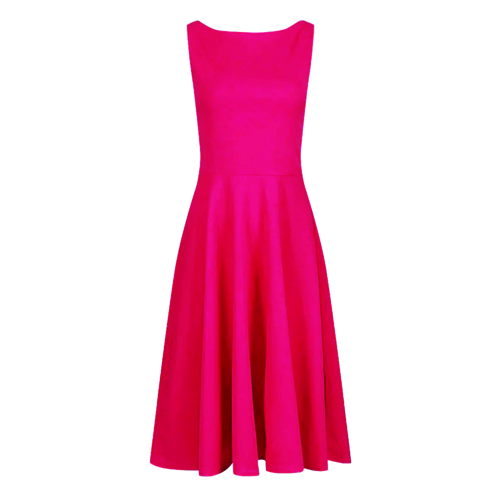 Hot Pink Sleeveless Audrey Hepburn Style 50s Swing Dress