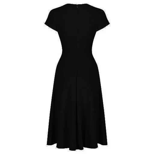 Emerald Green A Line Vintage Crossover Capped Sleeve Tea Swing Dress - Pretty Kitty Fashion