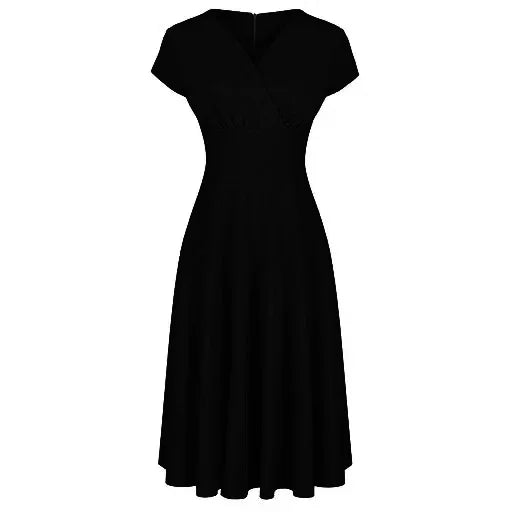 Emerald Green A Line Vintage Crossover Capped Sleeve Tea Swing Dress - Pretty Kitty Fashion