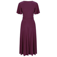 Red Cap Sleeve Crossover V Neck Wrap Top Swing Dress - Pretty Kitty Fashion