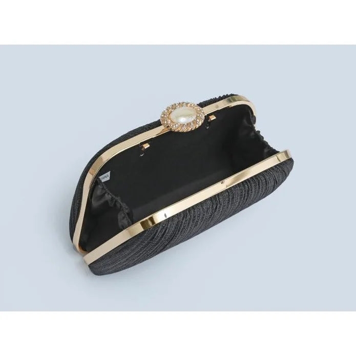 Shimmering Black Evening Clutch Bag With Large Clasp