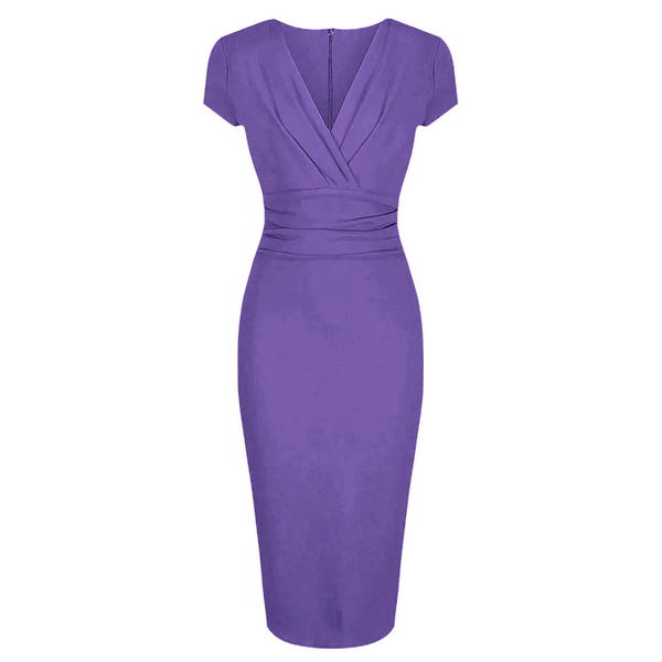 Lilac Deep V Neck Cap Sleeve Ruched Waist Bodycon Wiggle Dress Pretty Kitty Fashion Lilac Deep V Neck Cap Sleeve Ruched Waist Bodycon Wiggle Dress Pretty Kitty Fashion