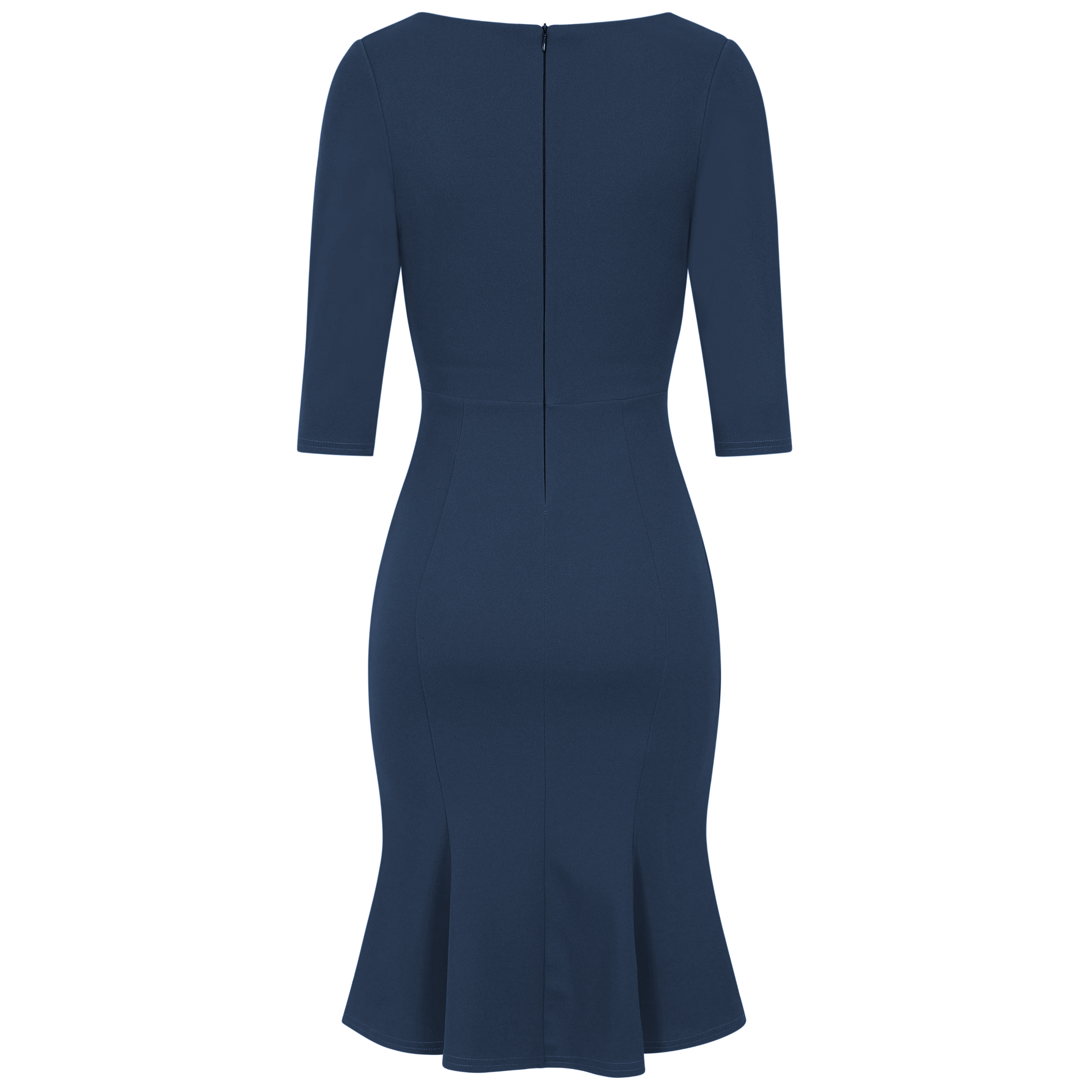 Navy Blue 1940's Vintage 3/4 Sleeve Bodycon Peplum Hem Dress