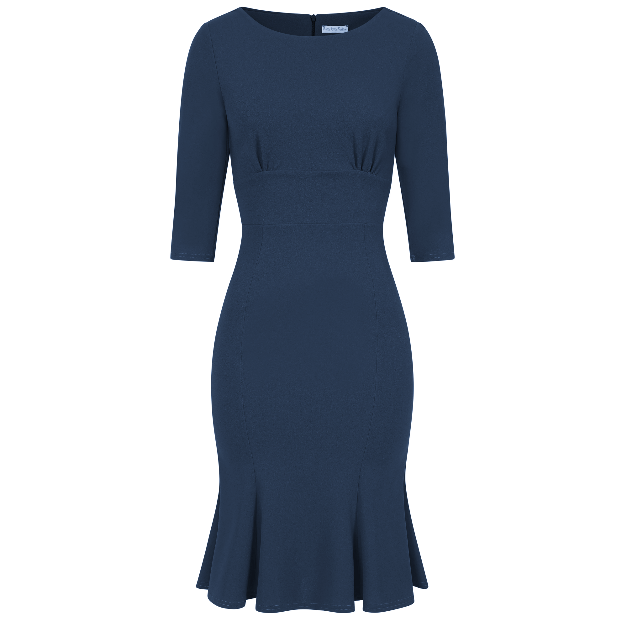 Navy Blue 1940's Vintage 3/4 Sleeve Bodycon Peplum Hem Dress